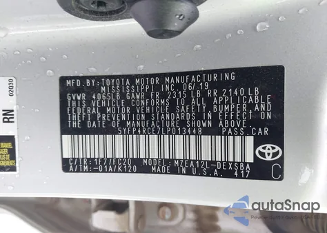 2020 Toyota Corolla Se from USA, damaged, VIN 5YFP4RCE7LP013448